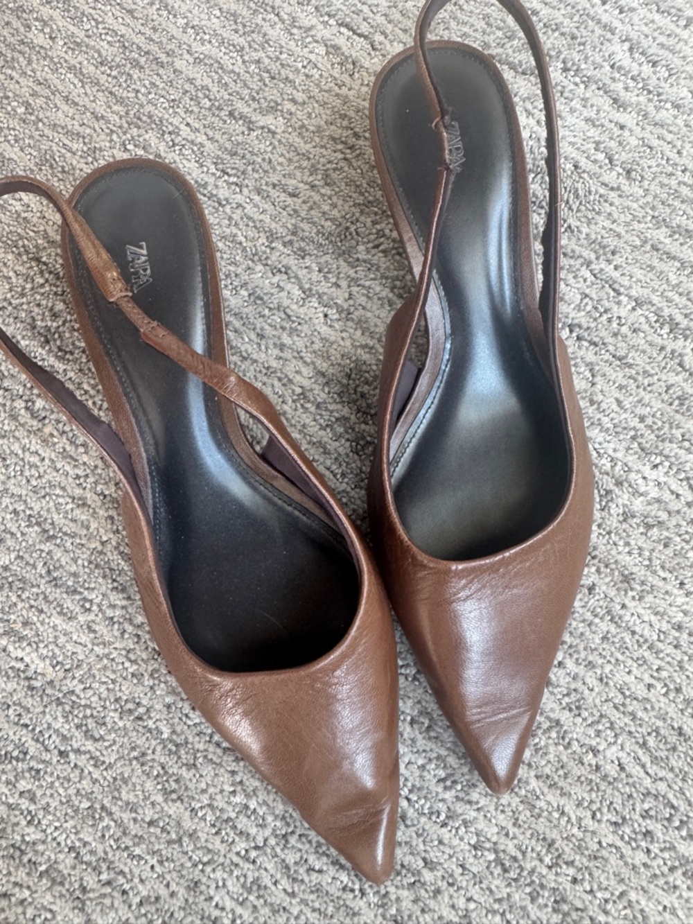 Zara Brown Pointed Slingback Heels